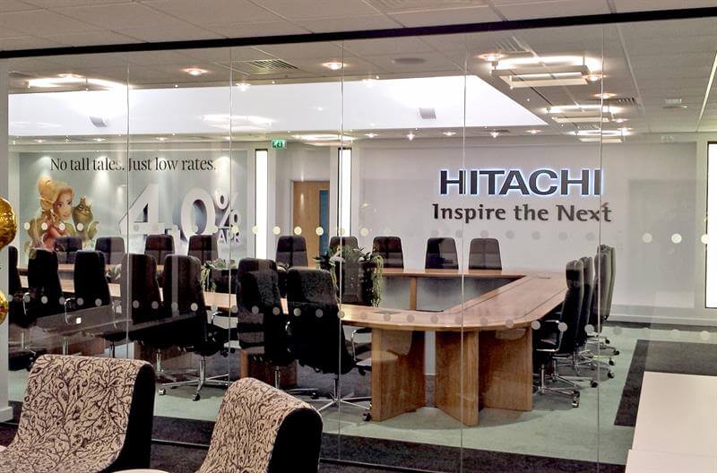 Hitachi custom LED logo on the office wall