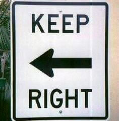 keep right signage with incorrect arrow direction