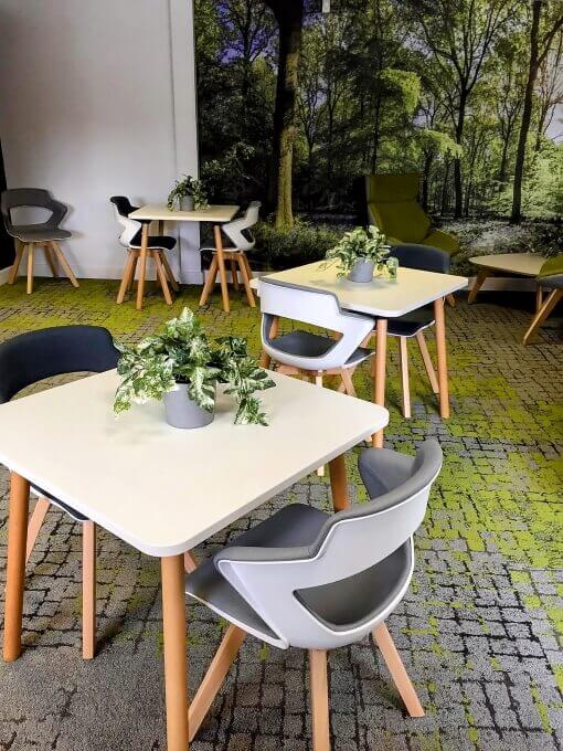 workplace tables with plants
