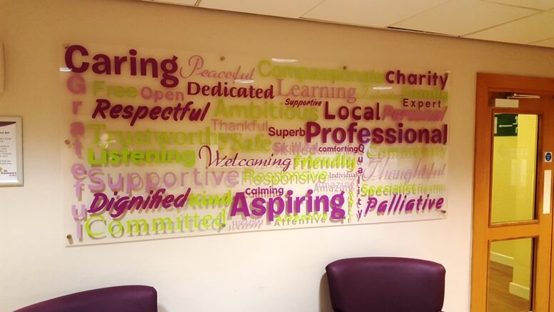 St Gemmas hospice acrylic wall panel