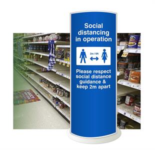 Social distancing sign in a column pole