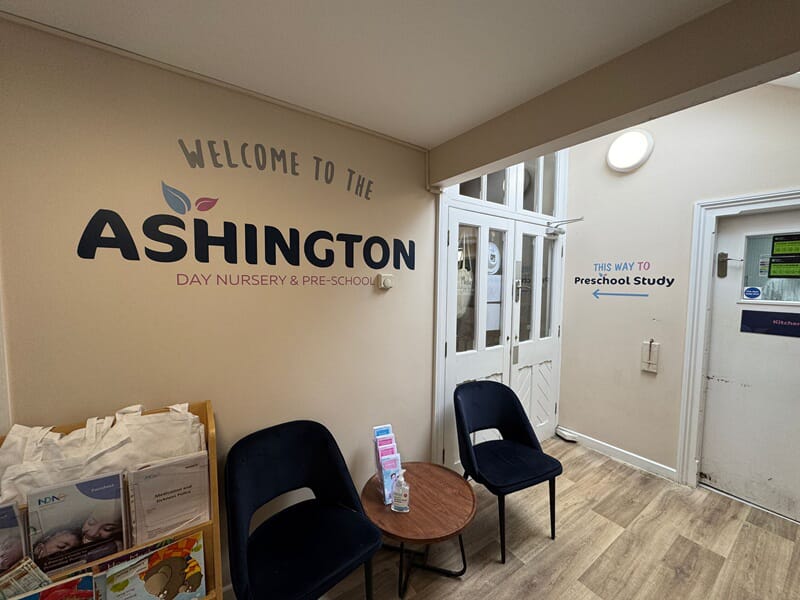 An image of interior wall graphics that says, "Welcome to the Ashington."